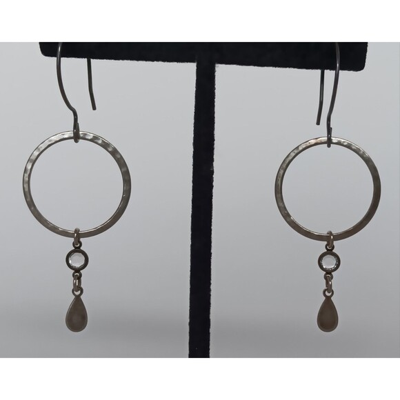 Boho Sterling Silver Hook & Mixed Metal Crystal Dangle Earrings 2.5 in - Picture 1 of 11